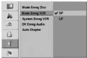 Mode Enreg Disc Mode Enreg VCR System Enreg VCR DV Enreg Audio Auto Chapter