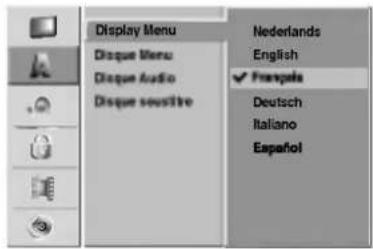 Display Menu Disque Menu Disque Audio Disque sensitore Nederlands English Françels Deutsch Italiano Español