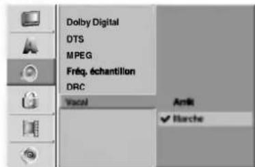 Dolby Digital DTS MPEG Fréq. échantillon DRC Vocal AmR √ Harche