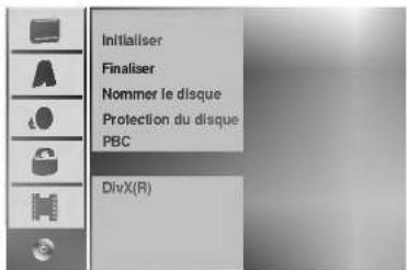 Initialiser Finaliser Nommer le disque Protection du disque PBC DivX(R)