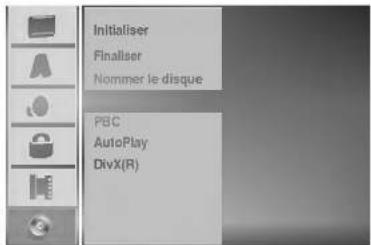 Initialiser Finaliser Nommer le disque PBC AutoPlay DivX(R)