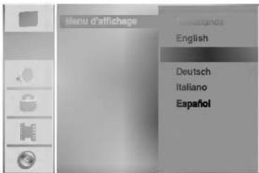 Menu d'affichage English Deutsch Italiano Español