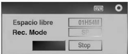 Espacio libre 01H54M Rec. Mode SP Stop
