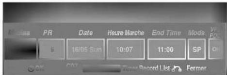 Air class PR Date Heure Marche End Time Mode FP 5 16/05 Sun 10:07 11:00 SP Oil OK OK Timer Record List Fermer
