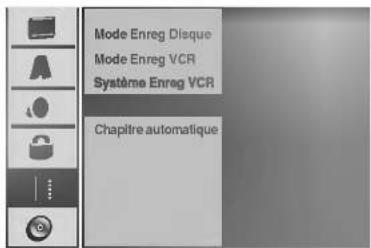 Mode Enreg Disque Mode Enreg VCR Système Enreg VCR Chapitre automatique