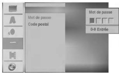 Mot de passe Code postal Mot de passe 0-9 Entrée