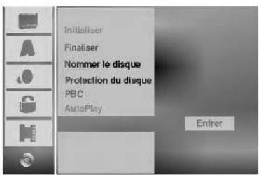 Initialiser Finaliser Nommer le disque Protection du disque PBC AutoPlay Entrer