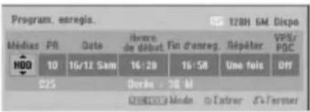 Program, esregis. Médias: F0 Date Ibure de début Fin d'enreg. Répéter VPSR PGC HOO 10 16r12 Sam 16:20 16:58 Une fois Off C25 Durée : 30 M 24h103 Meade Entrer J's Farmer