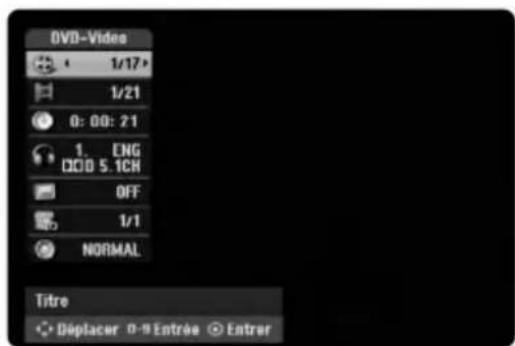 DVD-Videos 1/17 1/21 0:00:21 1. ENG DCID 5.1CK OFF 1/1 NORMAL Titre ● Deplacer 0-9 Entrée ○ Entrer