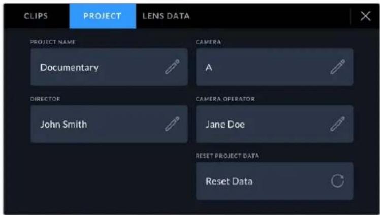 Blackmagic Design URSA Broadcast G2 - 'Project' Metadata - 1