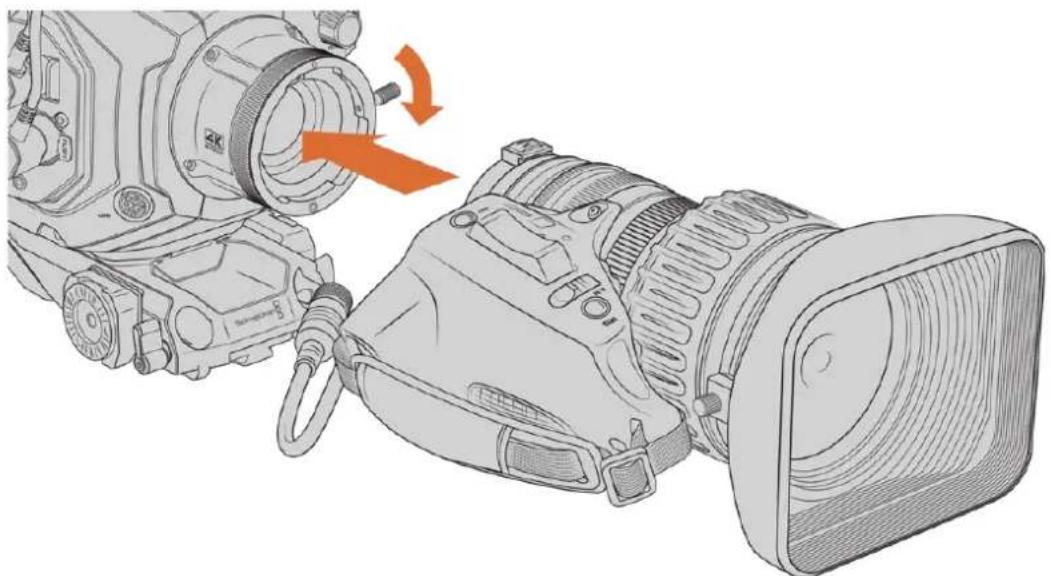 Blackmagic Design URSA Broadcast G2 - So bringen Sie ein B4-Objektiv an: - 1