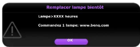Remplacer lampe bientôt Lampe>XXXX heures Commandez 1 lampe: www.beng.com OK