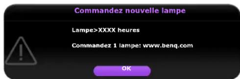 Commandez nouvelle lampe Lampe>XXXX heures Commandez 1 lampe: www.benq.com OK