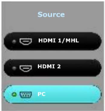 Source HDMI 1/MHL HDMI 2 PC
