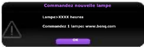 Commandez nouvelle lampe Lampe>XXXX heures Commandez 1 lampe: www.benq.com OK