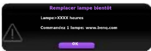 Remplacer lampe blentôt Lampe>XXXX heures Commandez 1 lampe: www.beng.com OK