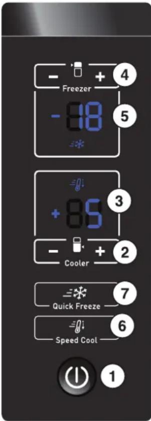- Freezer -88 * 4 5 3 +85 - Cooler 2 7 Quick Freeze 6 Speed Cool 1