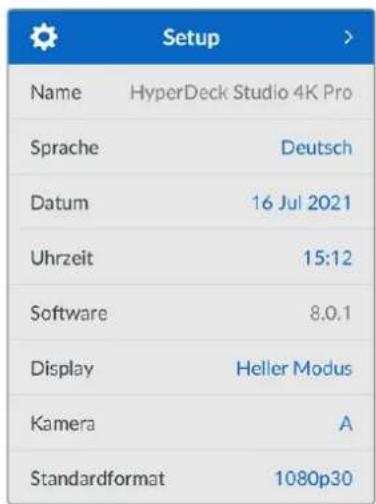 Blackmagic Design HyperDeck Studio HD Pro - Menu „Setup“ - 1