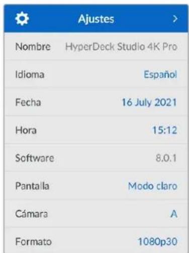 Blackmagic Design HyperDeck Studio HD Pro - Menu Ajustes - 1