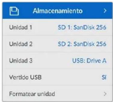 Blackmagic Design HyperDeck Studio HD Pro - Menu Almacenamento - 1