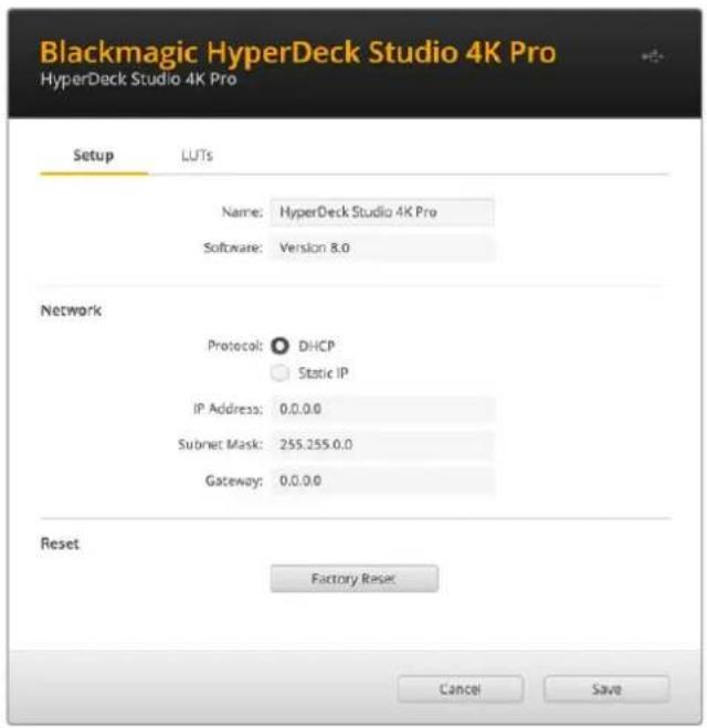 Blackmagic Design HyperDeck Studio HD Mini - Setup Page - 1