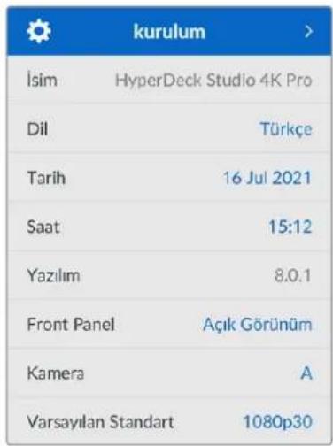 Blackmagic Design HyperDeck Studio HD Mini - Kurulum Menusü - 1