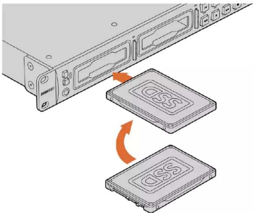 Diagram illustrating the process of USB drive transfer from a server to two different SSDs, with arrows indicating the direction of data transfer.