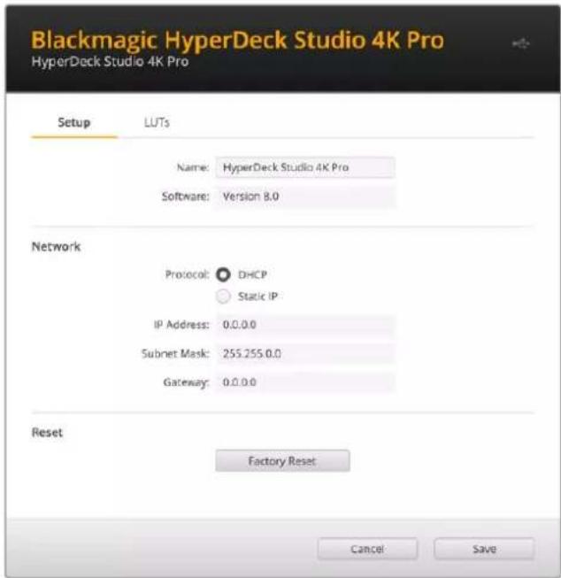 Blackmagic Design HyperDeck Studio 4K Pro - 设置选项卡 - 1