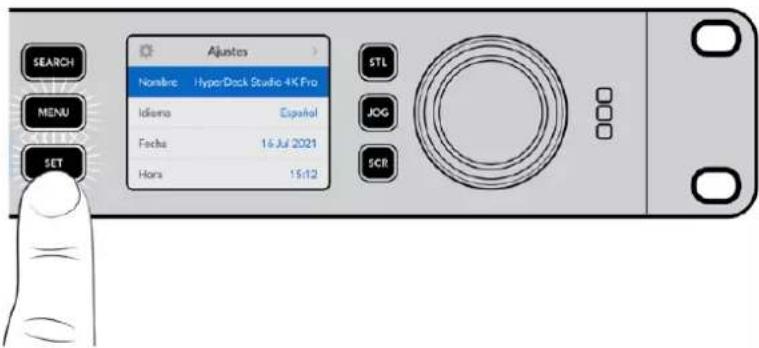 Ajustes Nomine HyperDisk Studio 4K Pro Idiorno Español Fecha 16-Jul 2021 Hora 15:12 STL JOG SCR SEARCH MENU SET