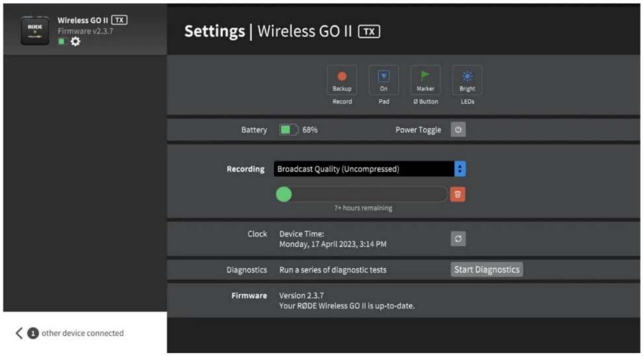 Røde Wireless GO II - Transmitter Power (∅) Button Mode - 1