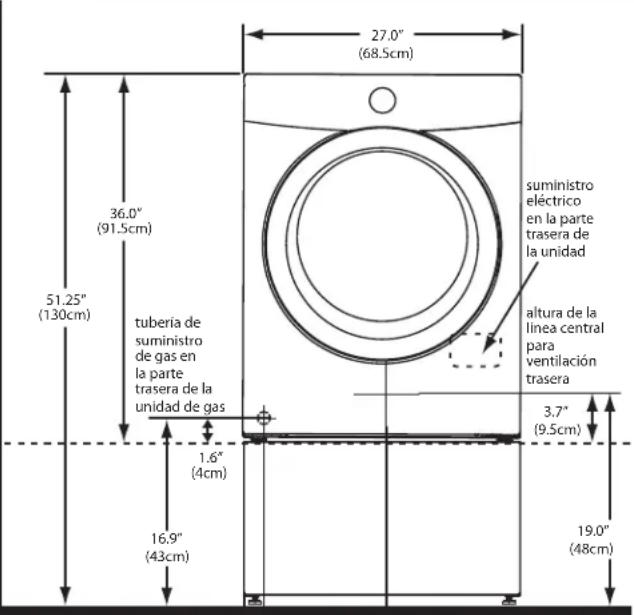FRIGIDAIRE FAQG7111LW - DIMENSIONES DE LA SECADEORA INSTALADA - 2