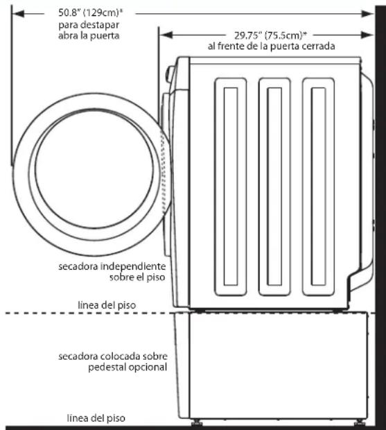 FRIGIDAIRE FAQG7111LW - DIMENSIONES DE LA SECADEORA INSTALADA - 1