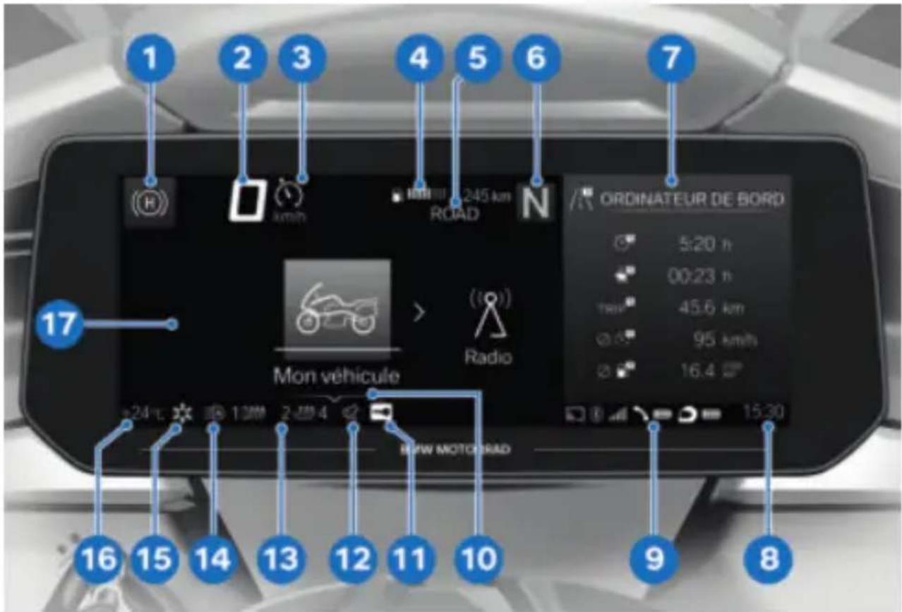 BMW K 1600 GTL (2022) - ÉCRAN TFT DANS LA VUE MENU - 1