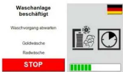 Waschanlage beschäftigt Waschvorgang abwarten Goldwäsche Radwäsche STOP