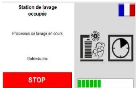 Station de lavage occupée Processus de lavage en cours Goldwasche STOP