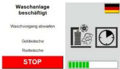 Waschanlage beschäftigt Waschvorgang abwarten Goldwäsche Radwäsche STOP