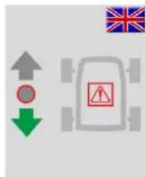 Diagram showing directional arrows and a vehicle with warning sign, including a UK flag icon
