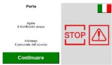 Porta Aprire il distributore acqua Informare il personale dell'azienda Continuare STOP !