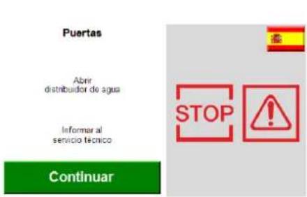 Puertas Abir distribuidor de agua Informar al servicio técnico Continuar