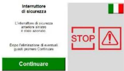 Interruttore di sicurezza L'interruttore di sicurezza anteriori sinistro è stato azonato. Dopo l'eliminazione di eventuali guasti primere Continuare Continuare