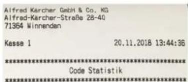 Alfred Kärcher GmbH & Co. KG Alfred-Kärcher-Straße 28-40 71364 Winnenden Kasse 1 20.11.2018 13:44:36 ****************** Code Statistik