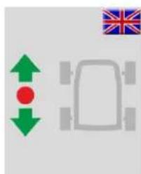 Traffic sign with directional arrows and a vehicle icon, including the Union Jack flag