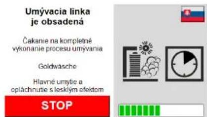 Umývacia linka je obsadená Čakanie na kompletné vykonanie procesu umývania Goldwasche Hlavné umyte a opláchnutie s lesklým efektom STOP