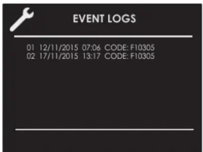 EVENT LOGS 01 12/11/2015 07:06 CODE: F10305 02 17/11/2015 13:17 CODE: F10305