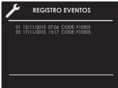 REGISTRO EVENTOS 01 12/11/2015 07:06 CODE: F10305 02 17/11/2015 13:17 CODE: F10305