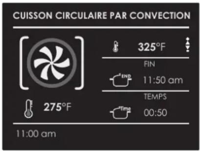 CUISSON CIRCULAIRE PAR CONVECTION 325°F FIN END 11:50 am TEMPS Time 00:50 275°F 11:00 am