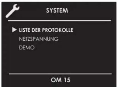 SYSTEM ► LISTE DER PROTOKOLLE NETZSPANNUNG DEMO OM 15