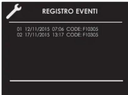 REGISTRO EVENTI 01 12/11/2015 07:06 CODE: F10305 02 17/11/2015 13:17 CODE: F10305