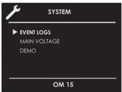SYSTEM ▶ EVENT LOGS MAIN VOLTAGE DEMO OM 15