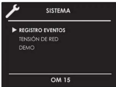 SISTEMA ▶ REGISTRO EVENTOS TENSIÓN DE RED DEMO OM 15